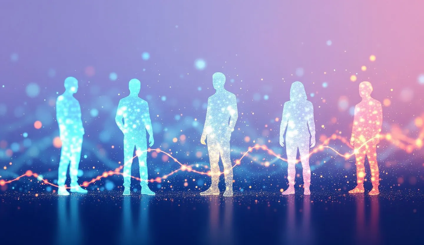 Creative digital visualization of customer profiles made from flowing particles
