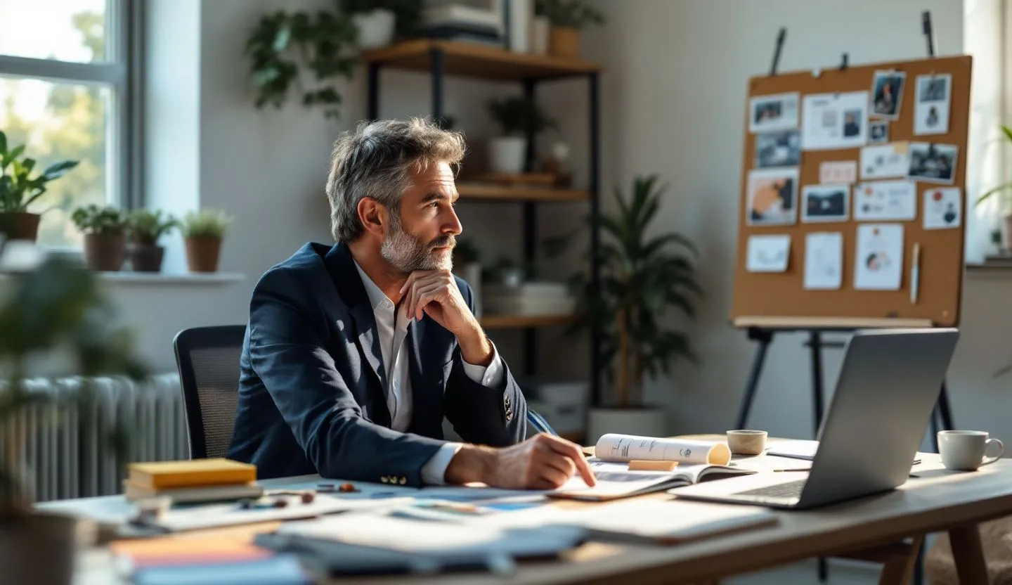 A business owner taking strategic steps to rebuild their brand identity after a challenge.