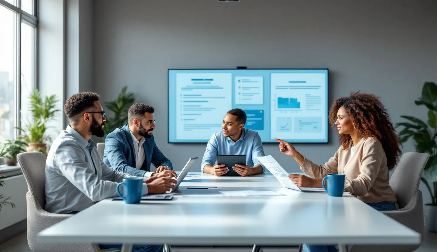 A business owner learning about web accessibility with a team of experts.