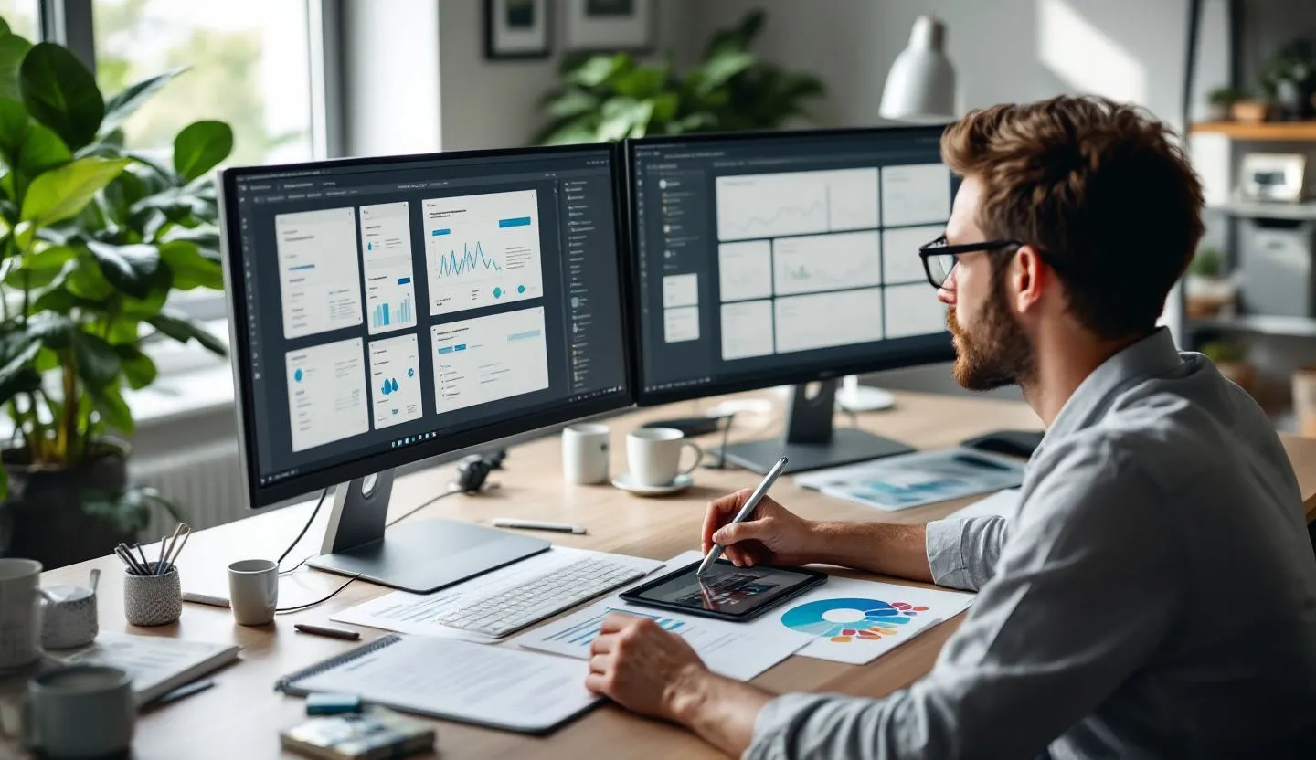 A designer analyzing website data to inform design decisions that improve performance.