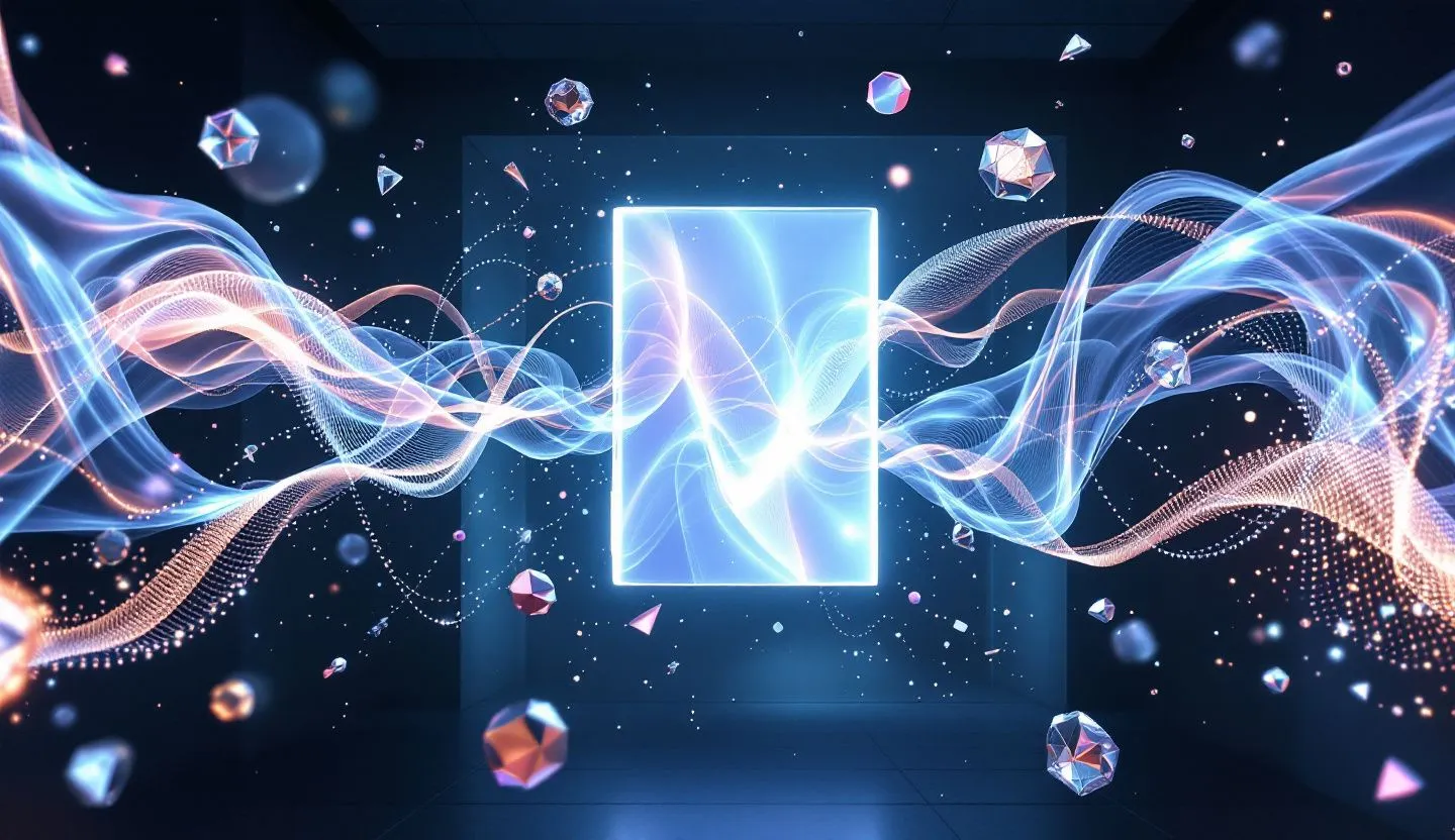 Futuristic concept of a flow of creative materials forming around a glowing template