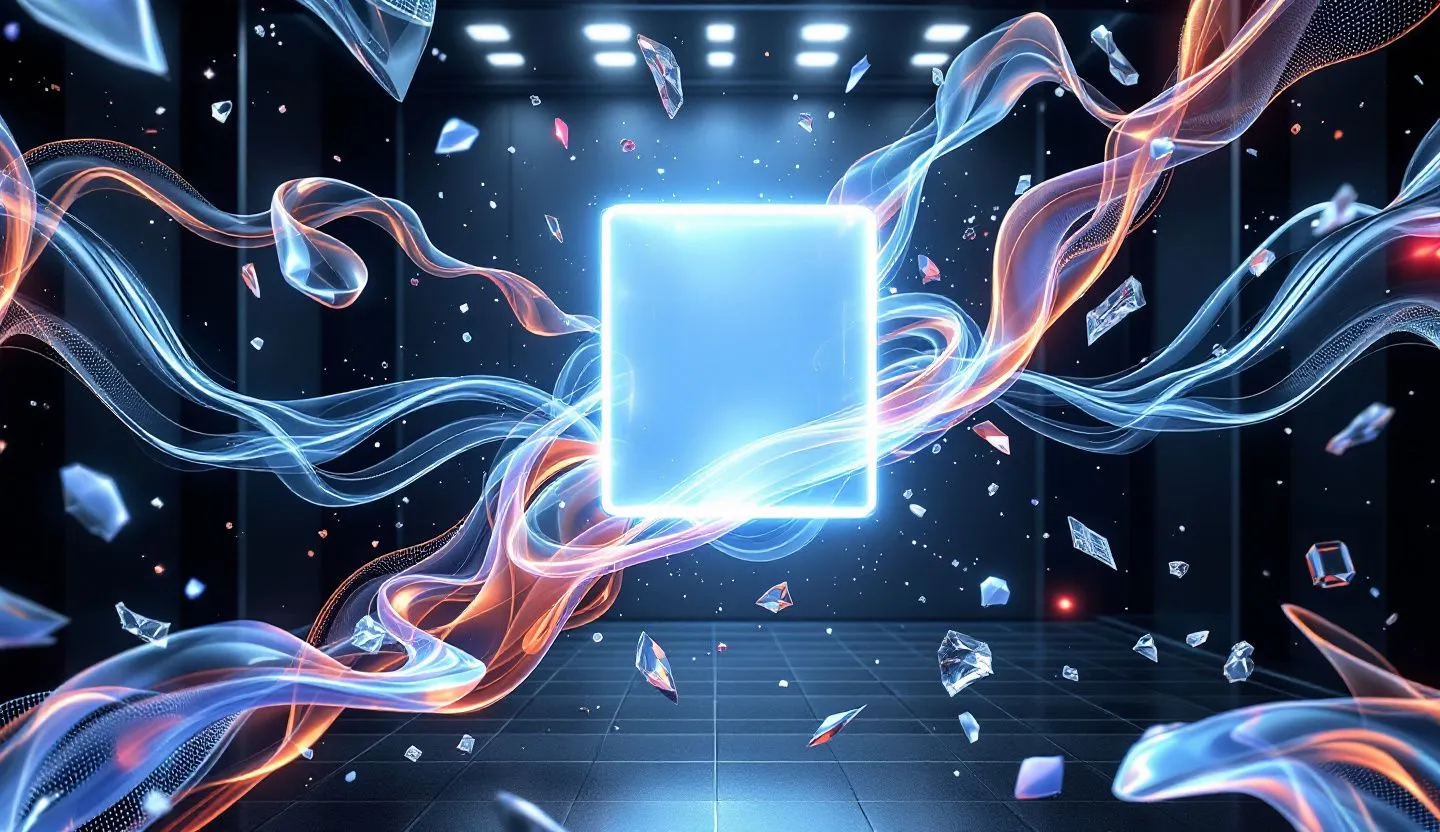 Futuristic concept of a flow of creative materials forming around a glowing template