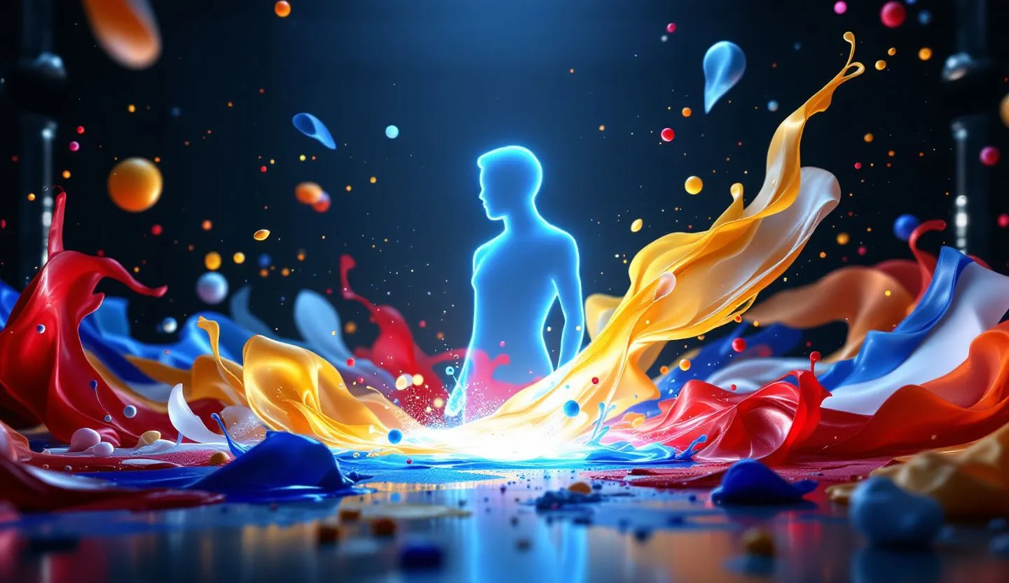 Futuristic concept of a flow of creative materials forming around a glowing template