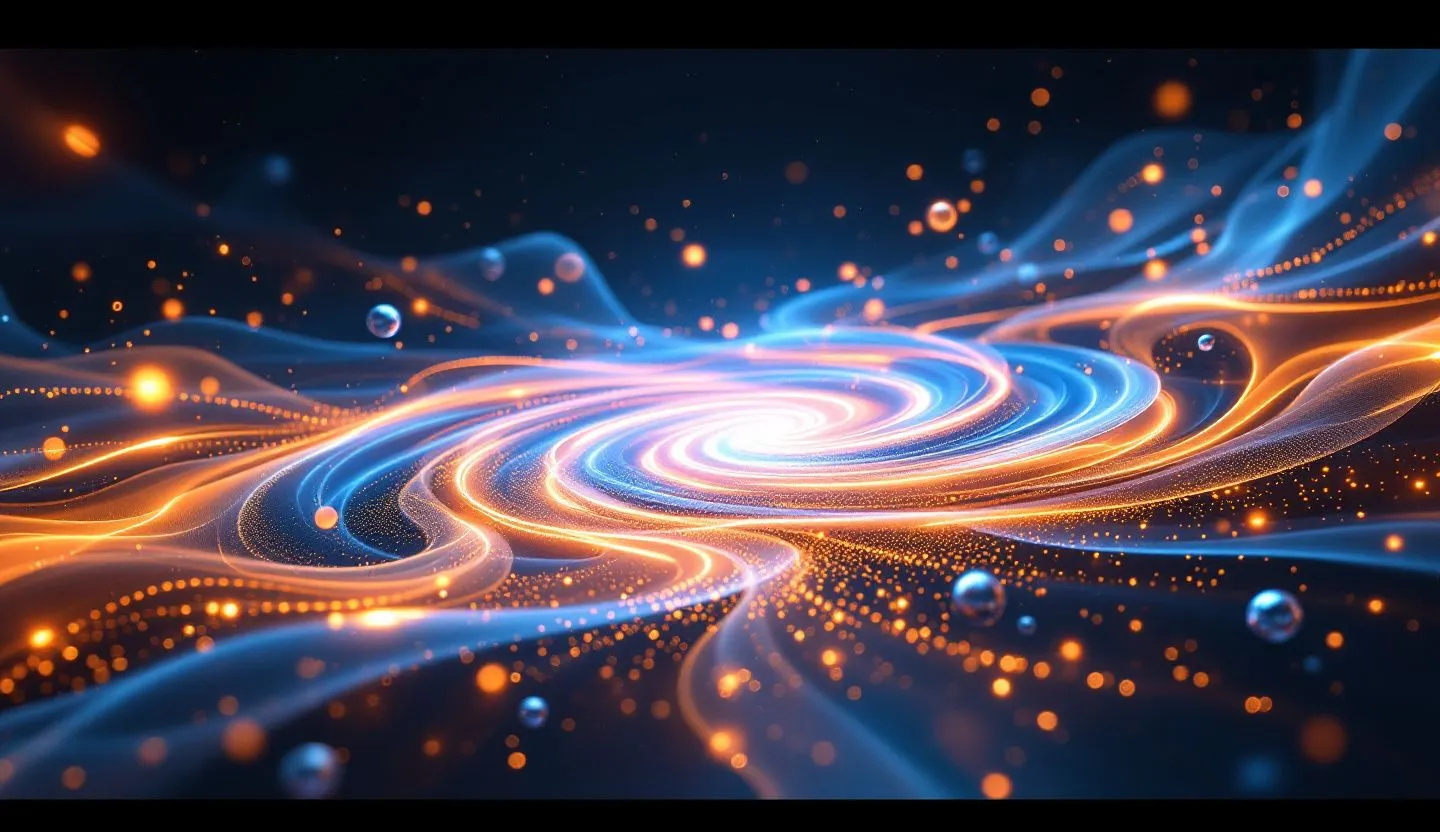 Futuristic concept of a flow of creative materials forming around a glowing template