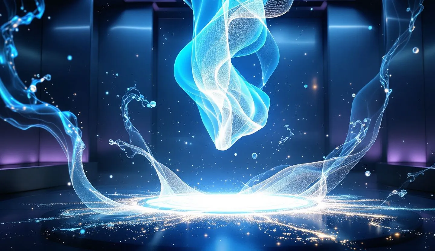 Futuristic concept of a flow of creative materials forming around a glowing template