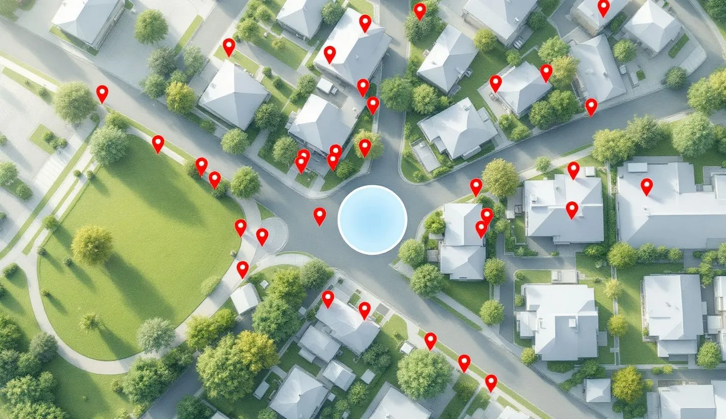A map pinpointing local customers with a targeted promotion for a small business. Style realistic and minimalistic